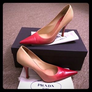 Authentic Prada Stillettos Red Ombré. Sz 37 1/2.